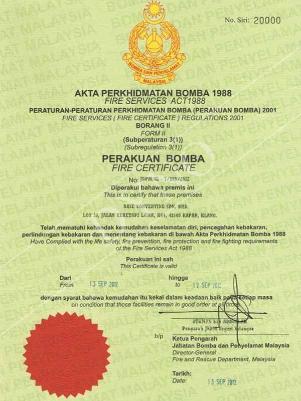 Fire Certificate - For premises and fire extinguisher