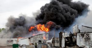 warehouse on fire